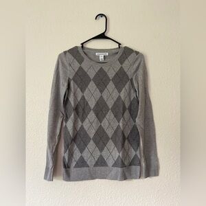 Diamond Plaid Grey Knit Long Sleeve Shirt